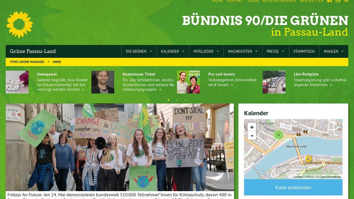 1.400 Websites untersucht – Überdurchschnittlicher Wert mit TYPO3 GRÜNE: gruene-passauland.de mit 14,5 von 16 Punkten.