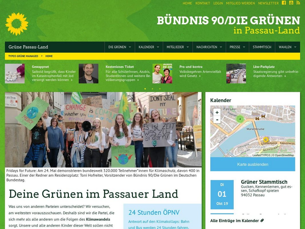 1.400 Websites untersucht – Überdurchschnittlicher Wert mit TYPO3 GRÜNE: gruene-passauland.de mit 14,5 von 16 Punkten.