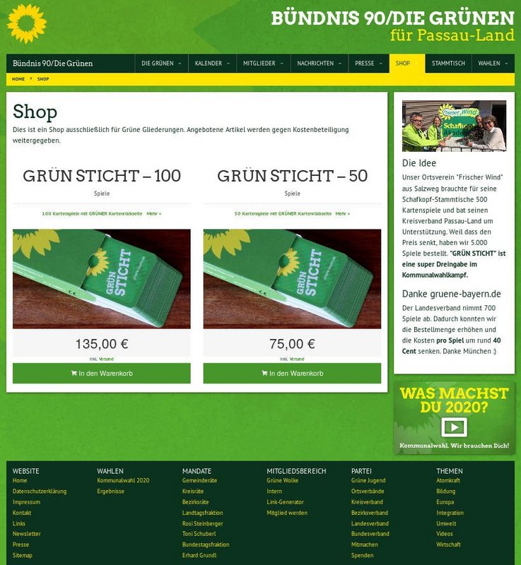 Der Kreisverband Passau-Land mit TYPO3 GRÜNE und seinem Online-Shop