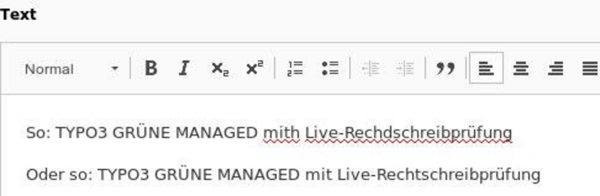 TYPO3 GRÜNE: Rich Text Editor mit Live-Rechtschreibprüfung (Spell Checking)