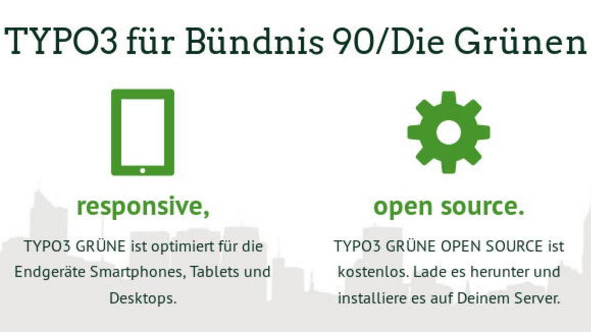 TYPO3 GRÜNE: 4-spaltiges Layout mit einer Skyline als Hintergrundbild