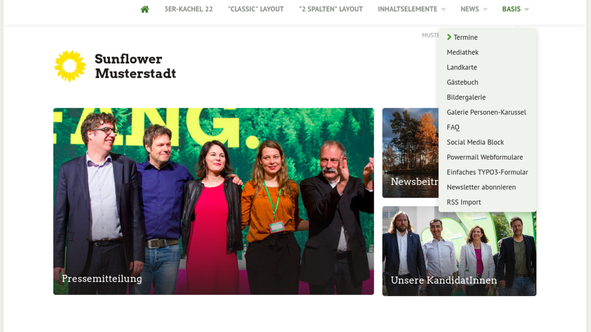 Das GRÜNE Sunflower-Theme für TYPO3 (Entwurf)