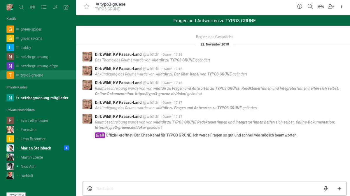 TYPO3 GRÜNE: Fragen, Antworten und Erfahrungsaustausch im Chat-Room