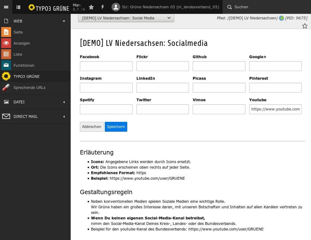 Alle Kanäle sind für Grüne wichtig: Mit dem Modul TYPO3 GRÜNE wird Dein Link mit einem Social Media  Icon dargestellt.