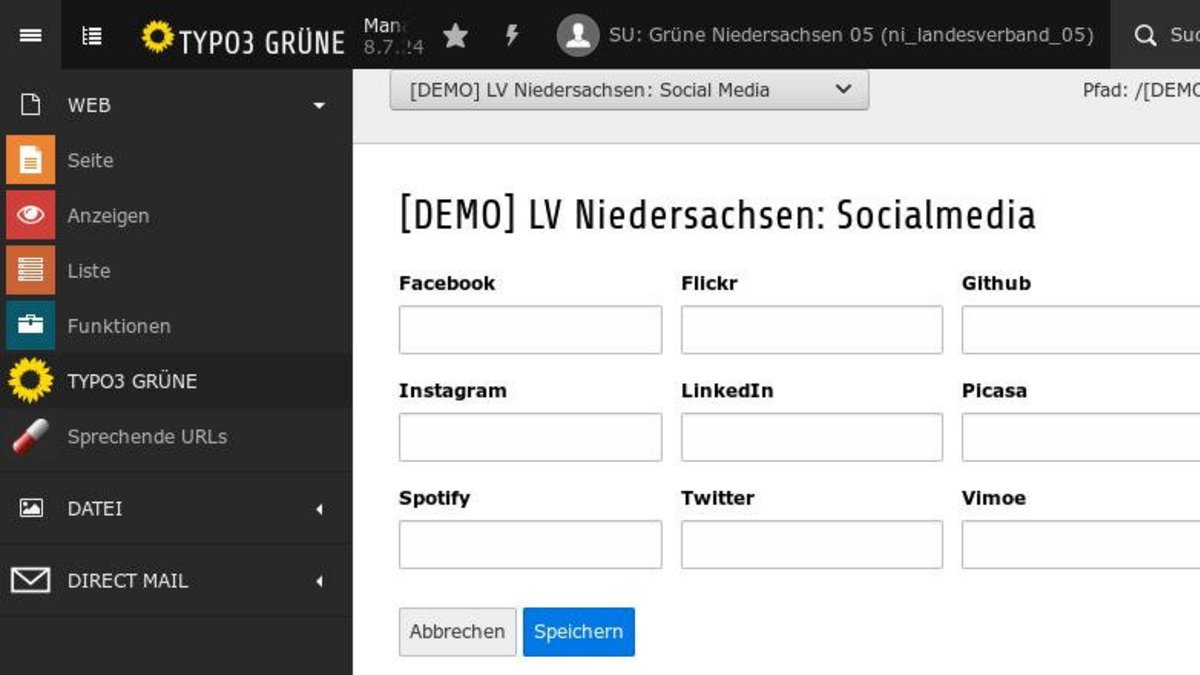 Alle Kanäle sind für Grüne wichtig: Mit dem Modul TYPO3 GRÜNE wird Dein Link mit einem Social Media  Icon dargestellt.