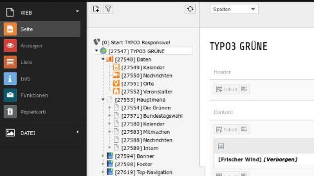 TYPO3 GRÜNE für Redakteur*innen (Beispielabbildung)