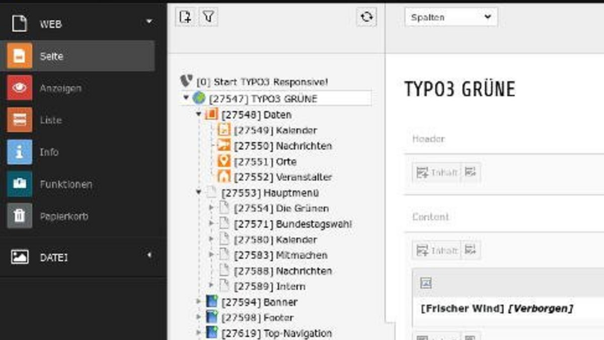 TYPO3 GRÜNE für Redakteur*innen (Beispielabbildung)