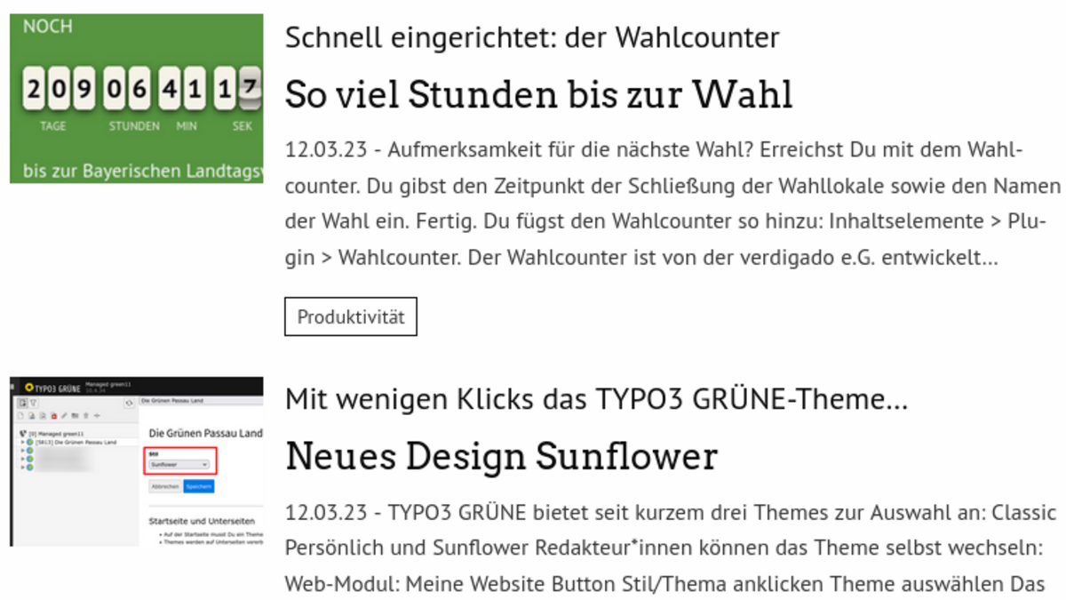 Nachrichten mit Kategorien