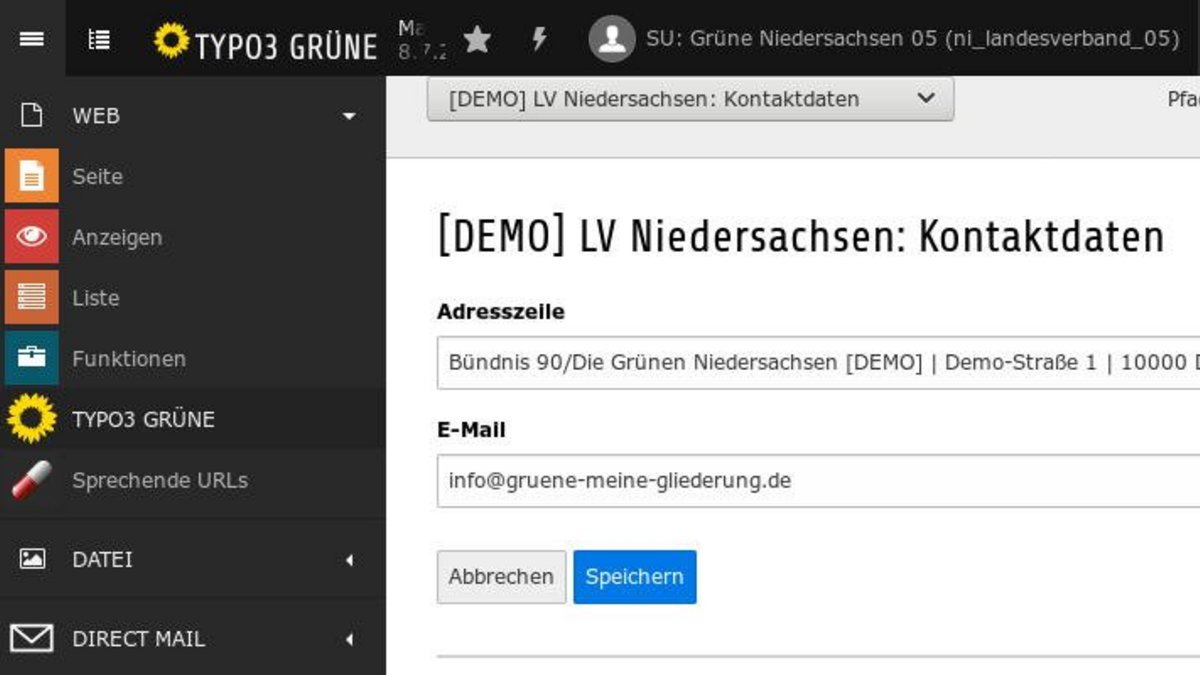Modul TYPO3 GRÜNE: Ihr wollt schnell gefunden werden? Eine Fußzeile mit Adresse, Telefon und E-Mail-Adresse hilft.
