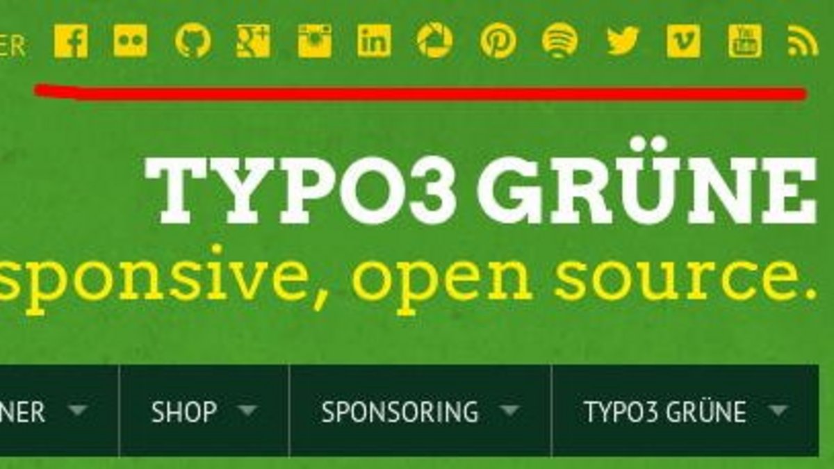Die zwölf Icons für Socialmedia im Frontend von TYPO3 GRÜNE