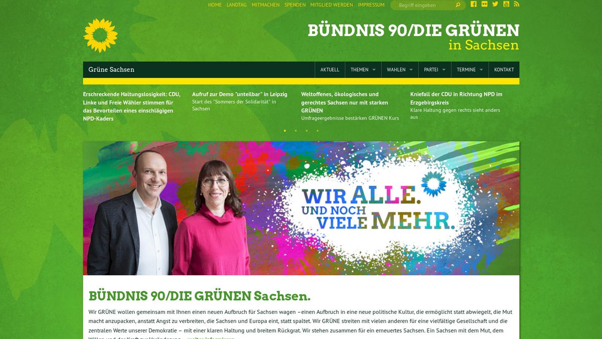 gruene-sachsen.de: Website mit TYPO3 GRÜNE OPEN SOURCE