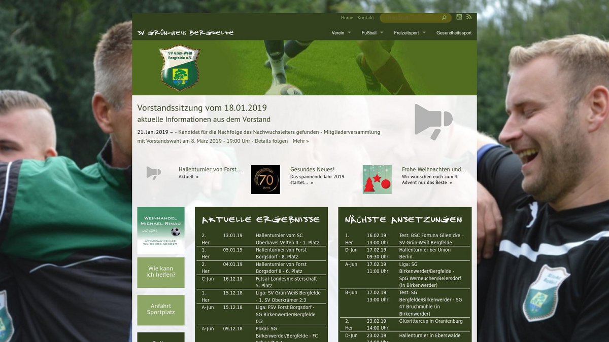 Mit TYPO3 GRÜNE OPEN SOURCE gemacht: Die neue Website von SV Grün-Weiß Bergfelde. Die Erweiterung TYPO3 GRÜNE (startgreen) wurde entfernt und damit auch das Corporate Design von Bündnis 90/Die Grünen.