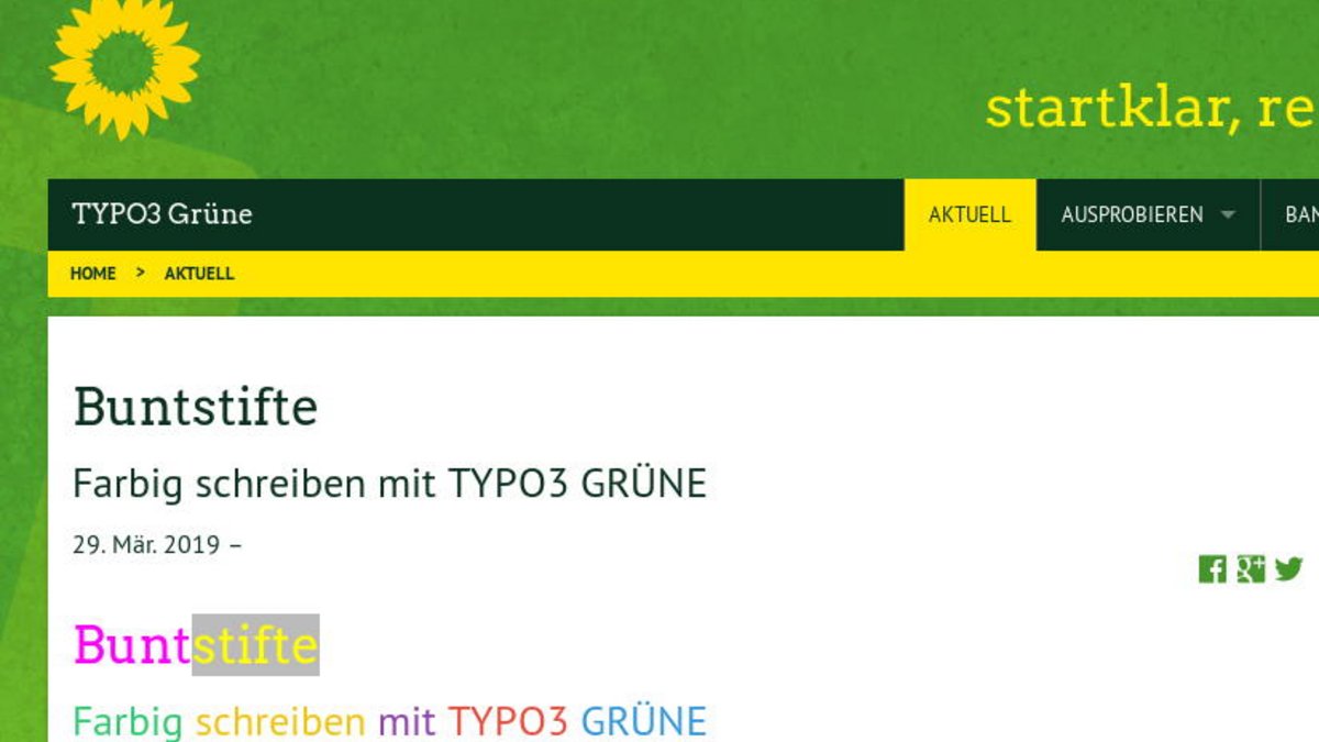 TYPO3 GRÜNE: Farbige Schrift mit Hintergrund im Frontend