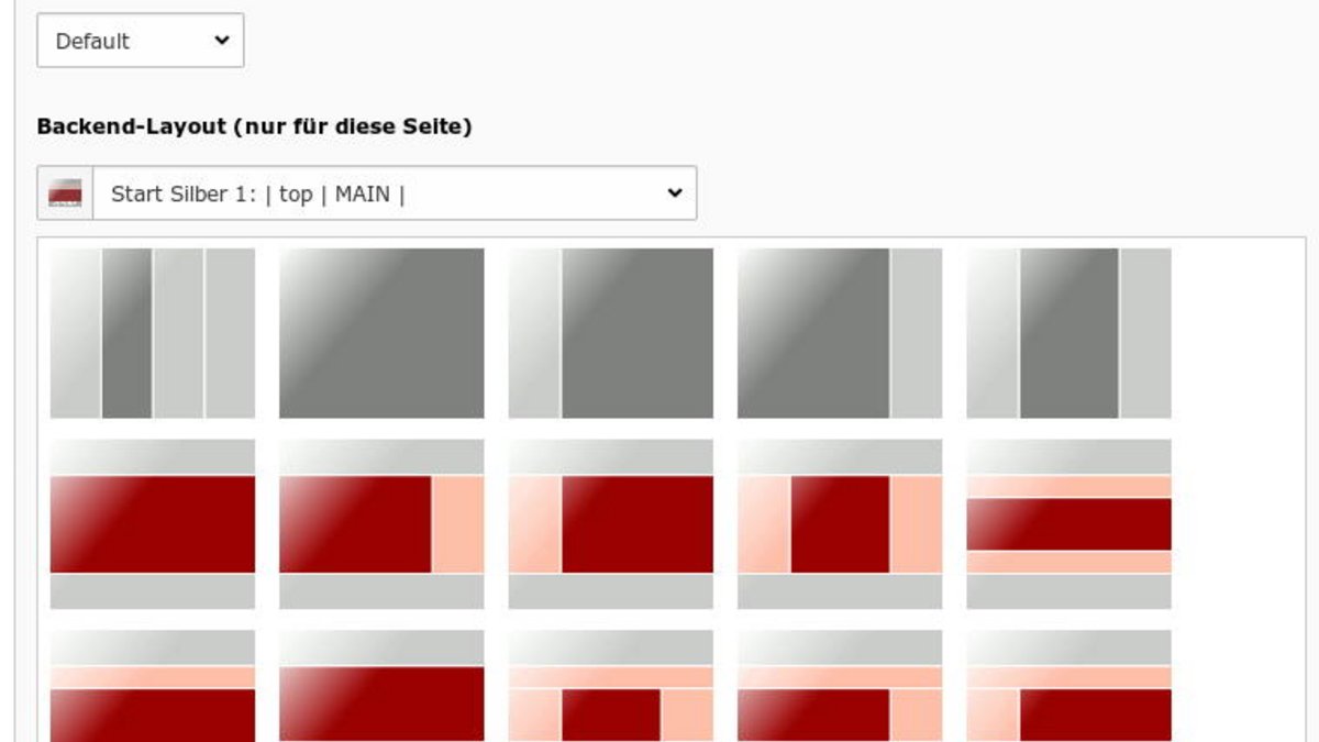 Inzwischen stehen Anwender*innen 16 Templates für Layouts zur Verfügung: 15 für HTML-Seiten, ein Templater für den Newsletter (unten rechts).