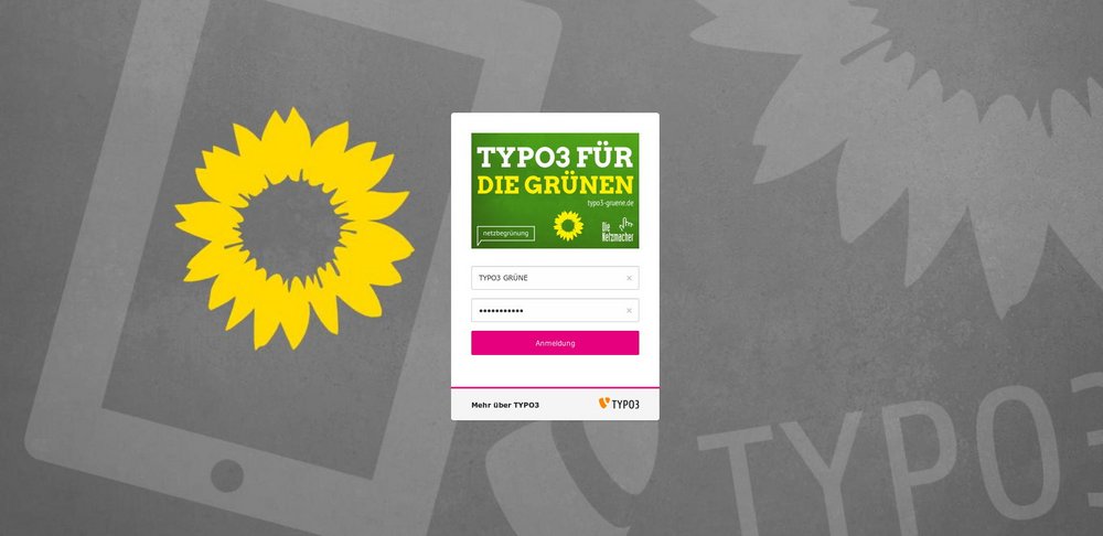 Tor zum Backend: Login von TYPO3 GRÜNE